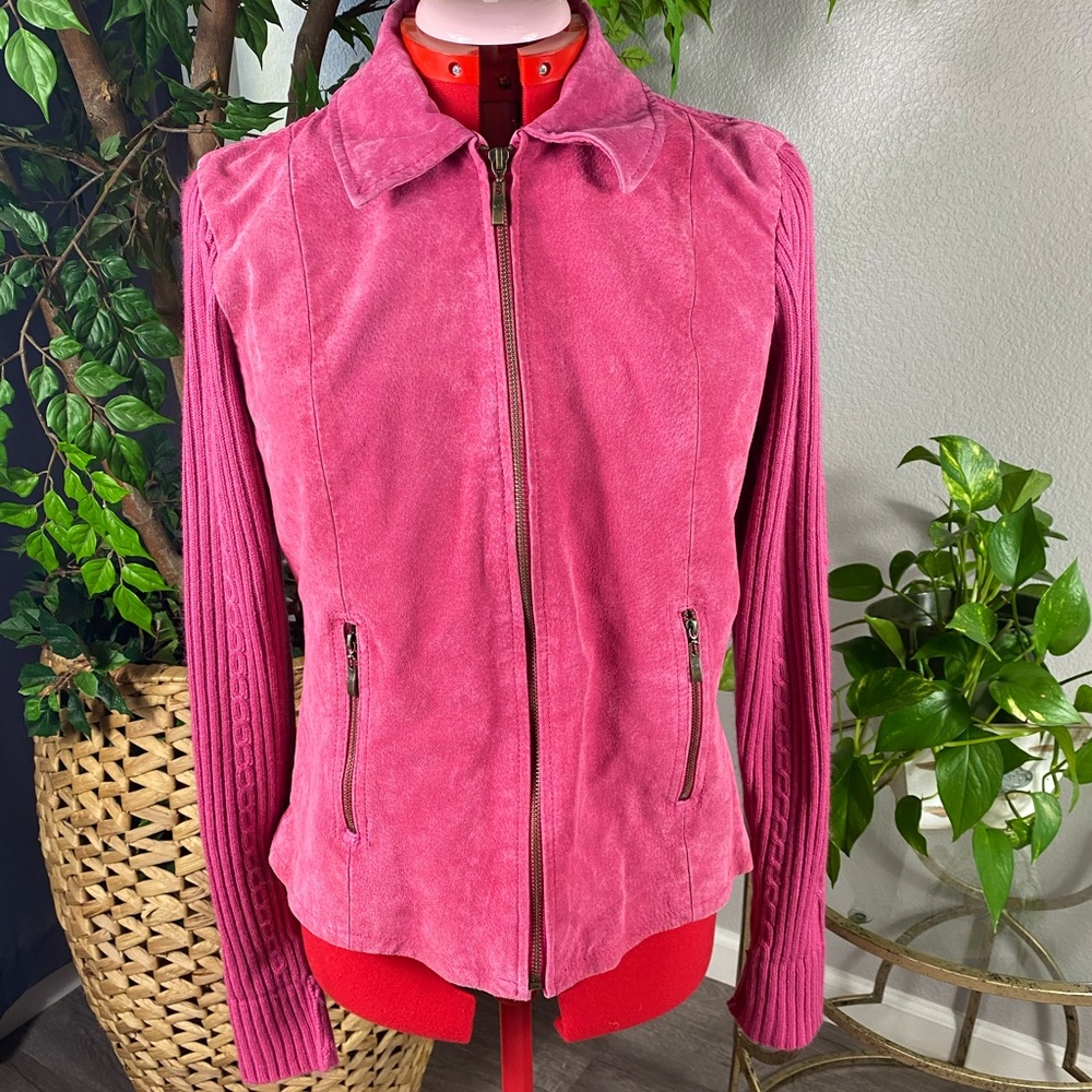 A.M.I PINK LEATHER AND LINING JACKET